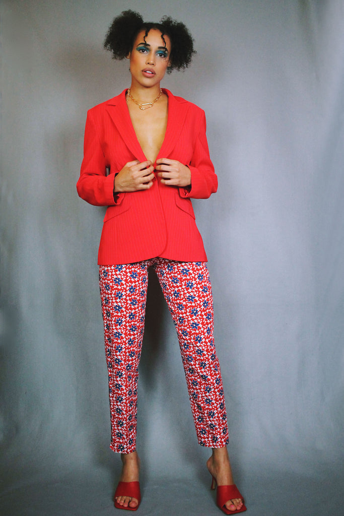 Red Floral High Waisted Trousers