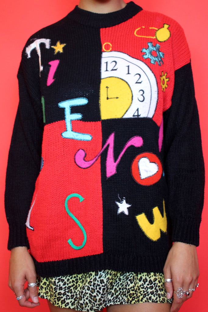 Black & Red Novelty Time Is Now Jumper