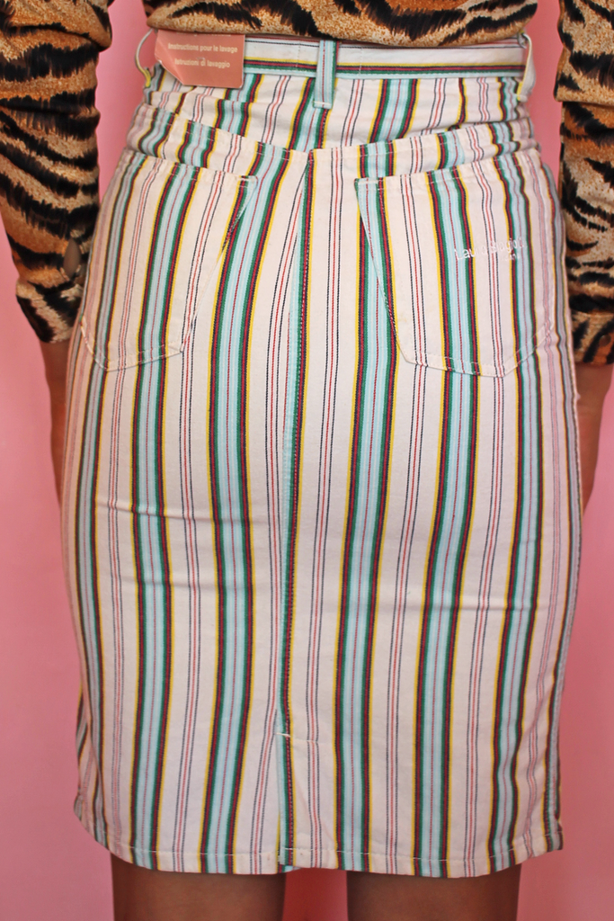 Cream & Rainbow Stripe Denim Skirt