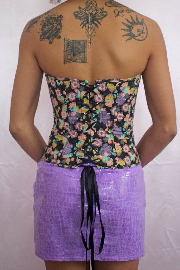 Butterfly & Floral Print Lace Up Corset
