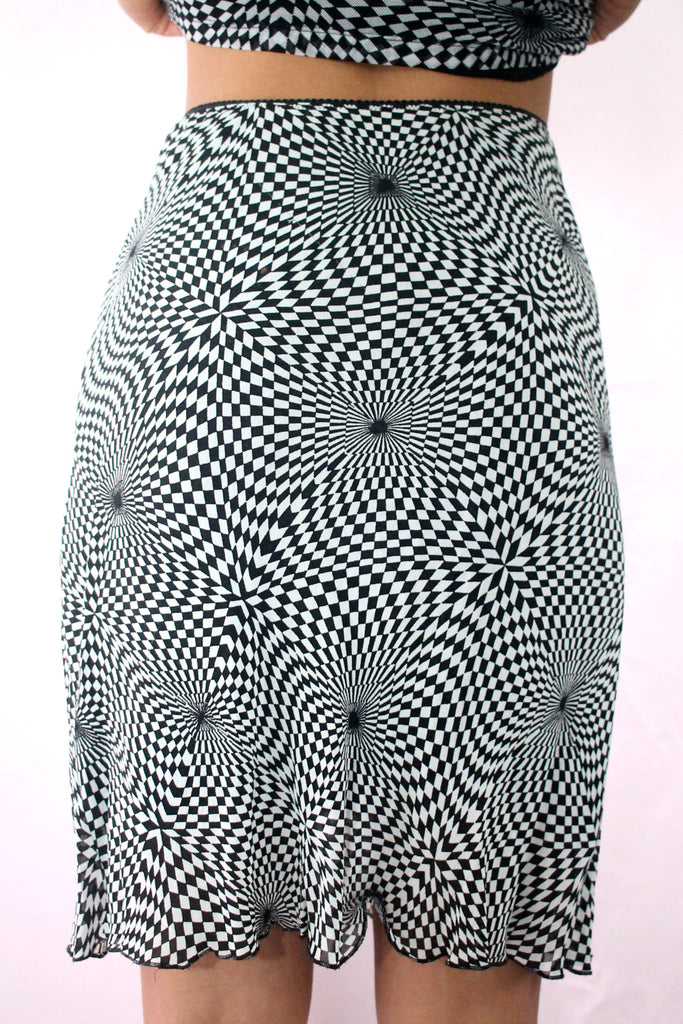 Psychedelic Checkerboard Print Skirt