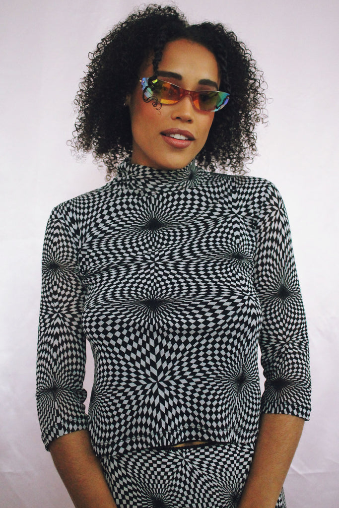 Psychedelic Checkerboard High Neck Top