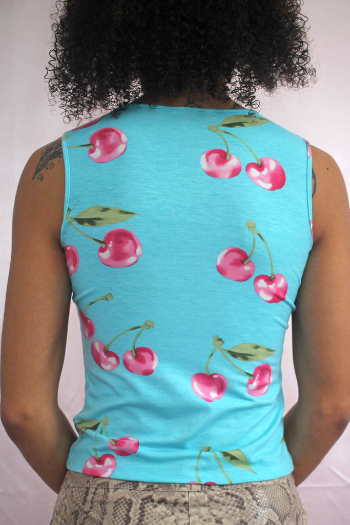 Blue & Pink Cherry Print Vest