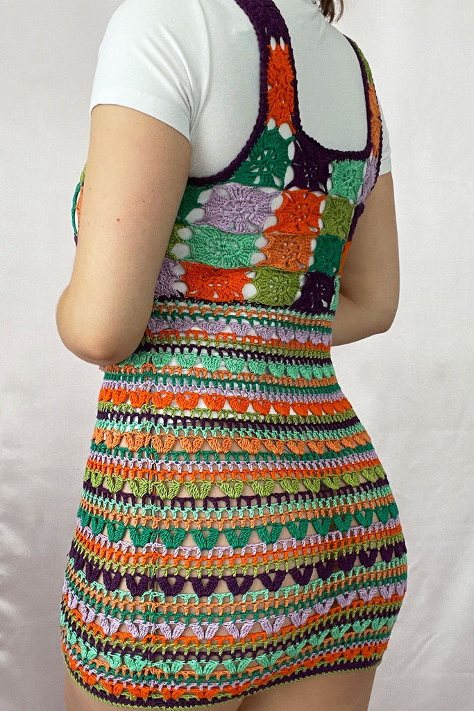 Crochet Stripe Mini Dress