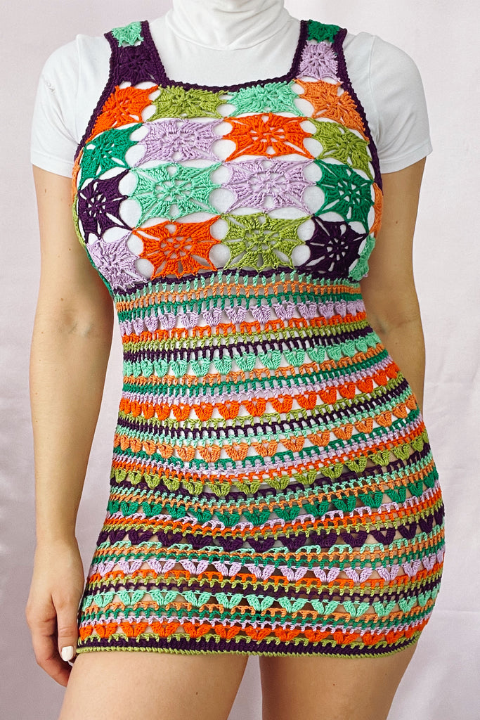 Crochet Stripe Mini Dress