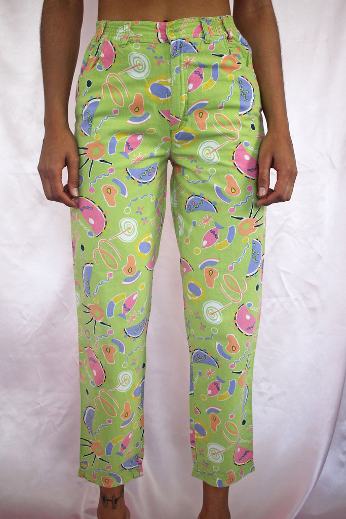 Green Summer Print Trousers