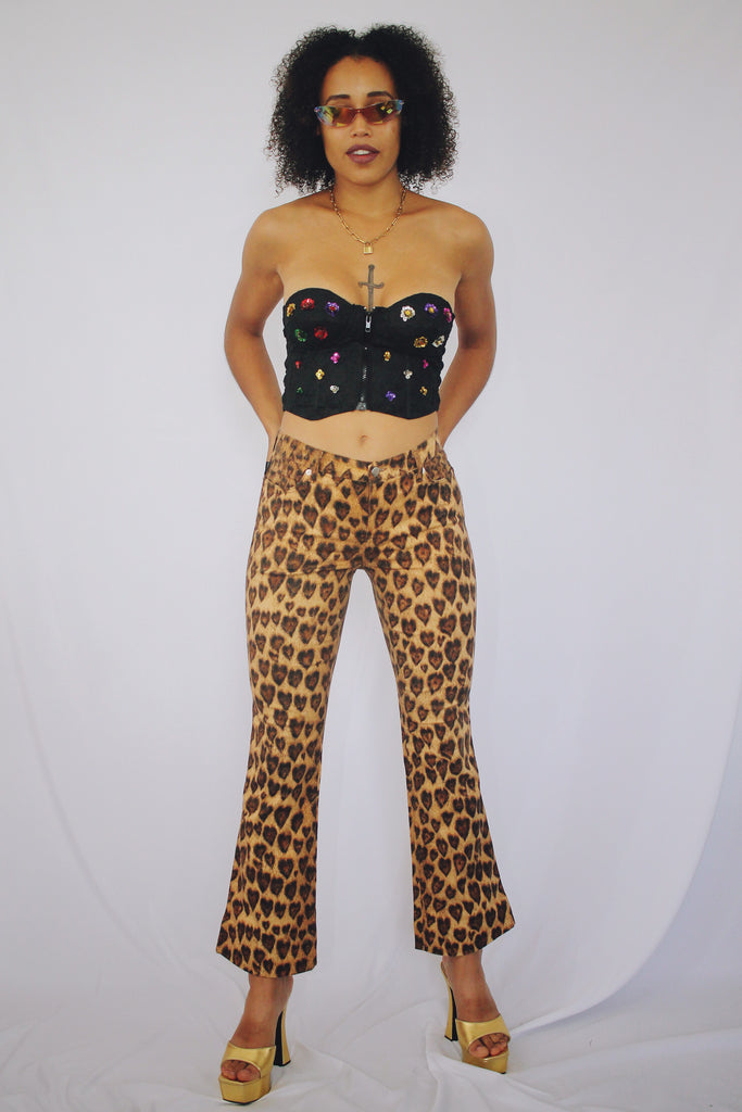 Vintage Moschino Jeans Leopard Heart Print Jeans
