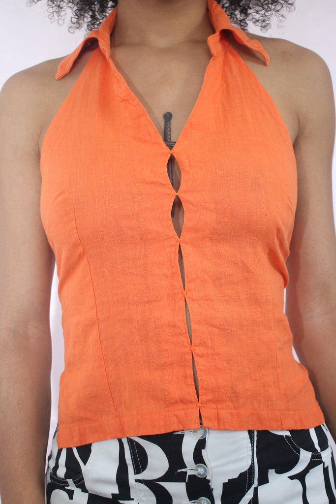Orange Linen Tie Back Top