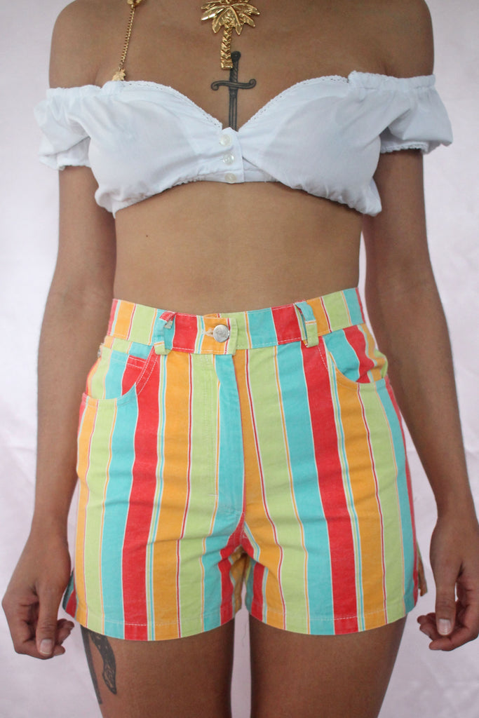 Rainbow Stripe High Waisted Shorts