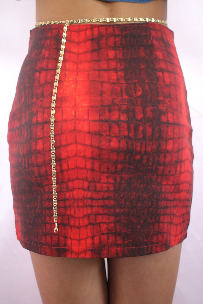 Red Croc Print Mini Skirt
