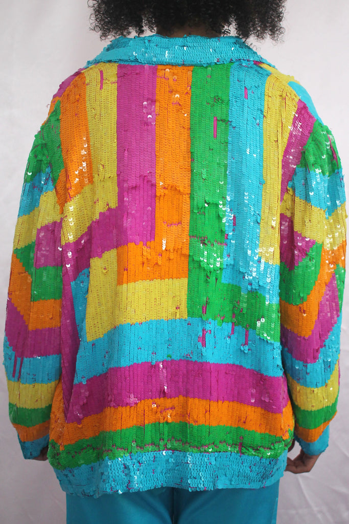 Rainbow Sequin Bomber Jacket
