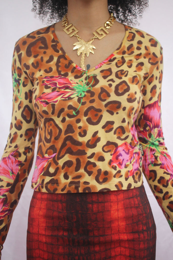 Vintage Versace Jeans Couture Leopard & Floral Print Top